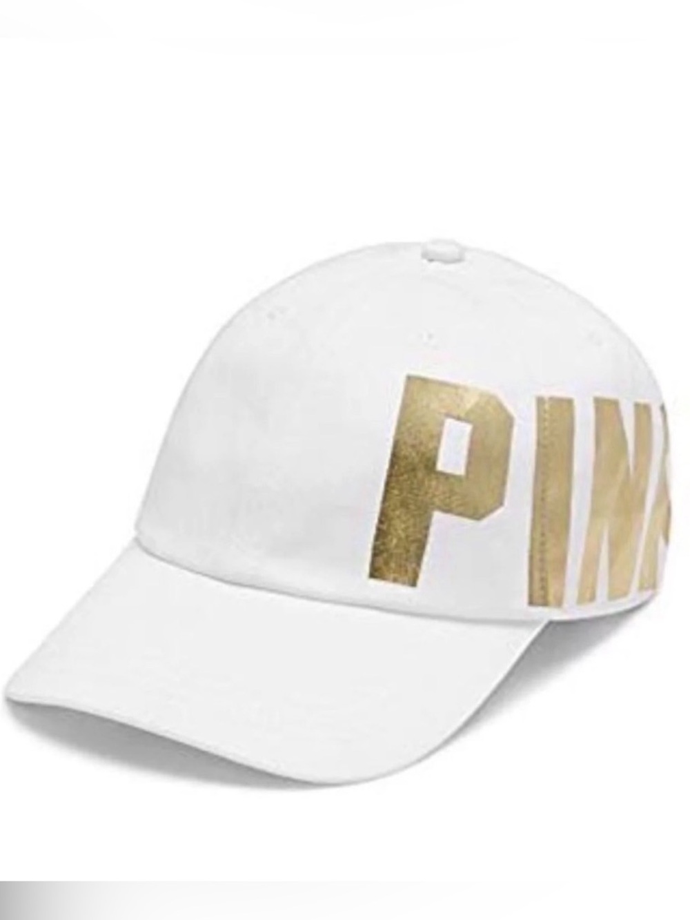 PINK Victoria's Secret WHITE w/ GOLD LOGO Baseball Hat Snapback Cap | OSFM